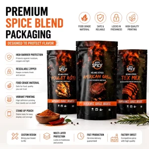 Custom Printed Security Spice Packaging Bag Zipper 121C Heat Resistant BPA Free Microwaveable Stand Pouch For Seasoning
