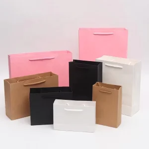 Custom Printed Your Own Logo Cardboard Packaging White Brown Stand up Kraft Gift Craft Shopping Paper Bag With Handles