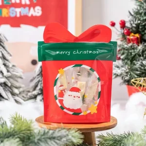 Custom Printing Candy Packaging Sugar Bag Red Christmas Plastic Pouch Gift Shaped Bag with Zipper
