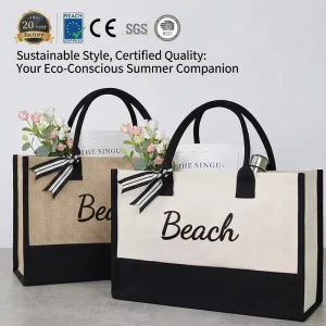 Custom Printing Logo Travel Canvas Jute Tote Bag Letter Wedding Gift Bag Extra Large Jute Beach Bag