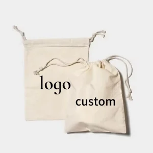 Custom Recycled Cotton Drawstring Bag Personalized Logo For Clothing Shoes Socks Packaging
