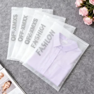 Custom Resealable Waterproof Poly Frosted Plastic Zipper Bags with Logo Printing for Socks and T Shirt Clothing Packaging