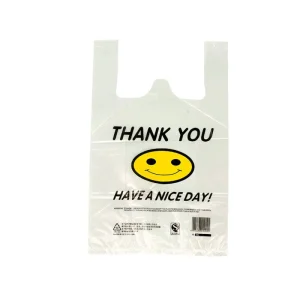 Custom Reusable Happy Face T shirt Plastic Packaging Bag with Gravure Printing for Grocery Stores and Snack Shops