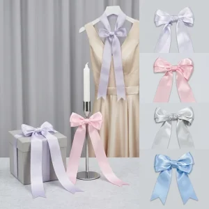 Custom Satin Ribbon Bow Long Tail Pre Made Bow for Dress Candleholder Gift Bag Boxes Decor Gift Wrapping Packaging