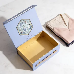 Custom Size Logo Cardboard Magnetic Flip Open Wedding Dress Underwear Clothing Bag Gift Rigid Packaging Paper Boxes With Handle