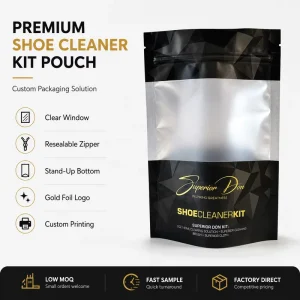 Custom Stand Pouch Clear Window Resealable Zipper for Food Grade PE Gravure Printed Golden Stamping Logo Reusable Bag