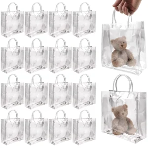 Custom Transparent PVC Tote Bag with Handle Logo Printing Reusable Wedding Candy Flower Gift Custom Size Thickness Tote Bag