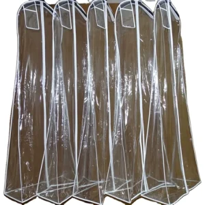 Custom Transparent PVC Wedding Dress Garment Bag with Convenient Pockets