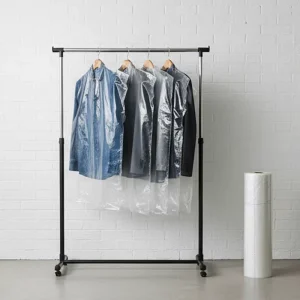 Custom Transparent Poly Garment Duffel Suit Bags Custom logo High Quality Dry Cleaning Cover Plastic Bag for Clothes on Roll