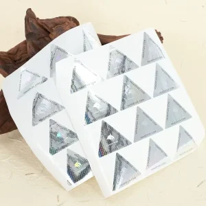 Custom Triangle Shape Adhesive Labels Bag with Laser logo Printable Sticker for Packaging Branding and Retail Product Labeling