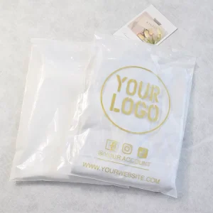 Custom Two Tone Frosted Zipper Bags White Clear with Gold Foil Logo for Wedding Dress Packaging