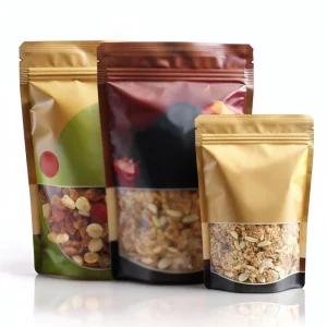 Custom View Window Bag Eco Friendly Kraft Bags For Coffee Snacks Pet Food Candy Packaging