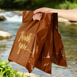 Custom Waterproof Recyclable T shirt Bags Screen Printed Logo Die Cut Handle for Groceries Business Promotion Shopping Handbags