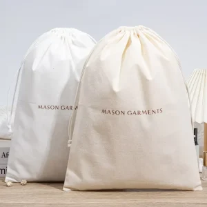 Custom White Cotton Drawstring Rope Recyclable Dust Proof Pouch Bag Cover For Shoes Clothing Pouch