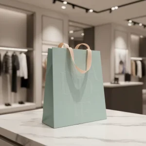 Custom White Paper Bags with Logo for Women’s Clothing and Dresses Packaging Ribbon Handle and Own Packing Bag Printing