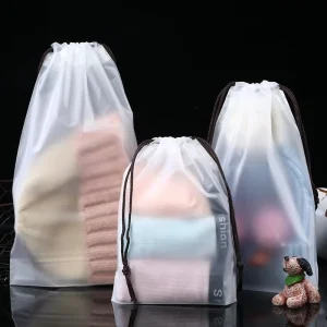 Custom logo Bundle Pocket Pajamas Bag Shoes Packaging Frosted Drawstring Plastic Bag Thickened Dust proof Clothing Bag