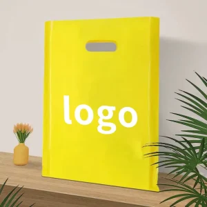 Custom logo Plastic Shopping Bag Reusable Die Cut Handle Bag Handbag With Flat Mouth Ladies Clothing Store