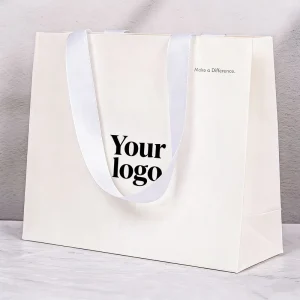 Custom logo Print Stamped logo Paper Bag Packaging With Ribbon Handles