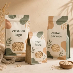 Custom logo Printing Large square Bottom Bags Heat Seal Plastic Transparent Zipper Bag Flat Bottom Pouch with Handle