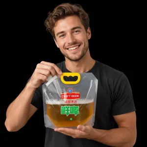 Custom logo Stand up Zipper Ziplock Clear Transparent Pack Juice Packaging Pouch Plastic Liquid Drink Beer Bag