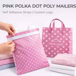 Custom logo pink Polka Dot Self Adhesive Stripe Flat Poly Mailers for Clothing Cosmetic Packaging Paper Bag with Your Own logo