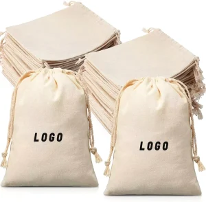 Customised Drawstring Cotton Canvas Gift Packaging Pouch Drawstring Cloth Bags with Printed Brand logo