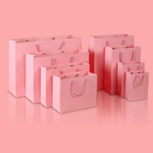 Customised Your Own Logo Packaging Matte Pink Gift Paper Bag for Small Business