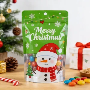 Customizable Christmas Pouch And Food Grade Stand Up Ziplock Candy Pouch Small Mylar Bag With Logo Design Printing