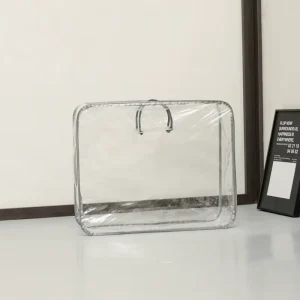 Customizable Clear Vinyl PVC Plastic Stand Zipper Top Gravure Printed Blanket Storage Packaging Bags Bedding Fur PP Material