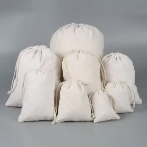 Customizable Recyclable Cotton Drawstring Pouch Bag Small Jewelry Packaging Fabric Drawstring Bag