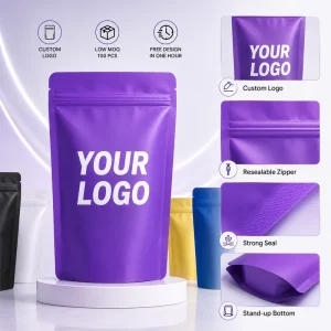 Customizable Stand up Pouch Mylar Bags with Foil Inside Matte Finish Regular Zipper Resealable High Barrier Food Packaging