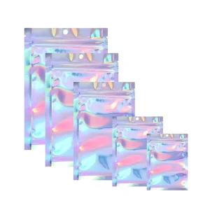 Customization Packaging Bags Holographic Gift Bags Mylar Zipper Top Resealable Custom Logo Mailer Bags