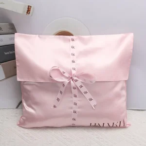 Customize Silk Satin Envelope Bag With Bow Ribbon Print Hair Bundles Wigs Extensions Packaging Jewelry Shoes Pouch Clothes Flap