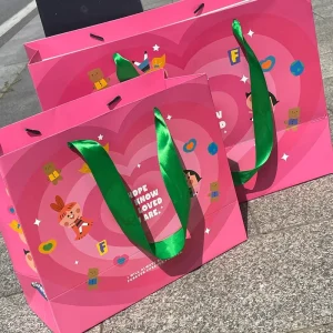 Customize Your Own Logo Eco Printing Luxury Cartoon Pink Gift Packaging Paper Bag