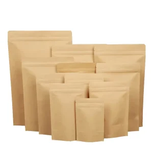 Customized Biodegradable Food Grade Packaging Zipper Bags Brown Kraft Coffee Candy Reusable Kraft Paper Bags with Logo
