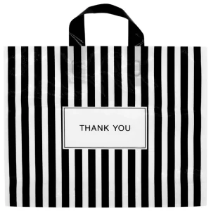 Customized Design Logo Plastic Thank You Shopping Bag Recycle Clothes Package Black Carrying Bag with Handle