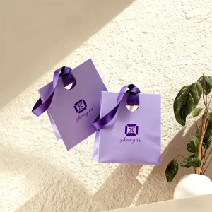 Customized Durable Coated Paper Hand held Gift Paper Bag Flat Handles Classic Style Offset Printing for Logo Souvenir Packaging