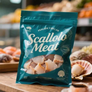 Customized Laminated Frozen Food Packaging Bag Flat Pouch with Shaped Window and Hanging Hole for Seafood Mylar Bag