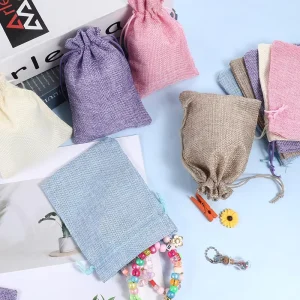 Customized Logo Full Color Printed Linen Drawstring Bag Eco Friendly Bundle Pocket for Candy Gift Packaging Shopping Bags