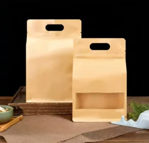 Customized Logo Printed Eight Sided Moisture Proof Resealable Stand Pouch Kraft Paper Bags Window Tea Packaging Eco Friendly