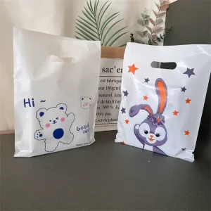 Customized Packing Shopping Bags Ldpe Fold Over Die Cut Handle Custom Retail Merchandise Plastic Bags