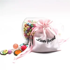 Customized Pink Satin Dust Bag for Jewelry Eco Friendly Fabric Gifts Packaging with Custom Logo Printing and Drawstring