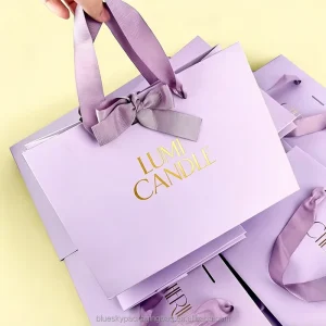 Customized Printed GOLD LOGO Eco Friendly Lavender Shopping Bags for CANDLE Packaging Printing Kraft Paper Bag