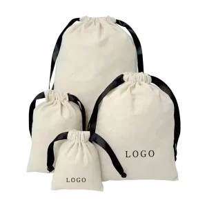 Customized Screen Printed Logo Portable Promotional Shopping Bags Recyclable Eco Friendly Dust Cotton Canvas Drawstring Gift Bag