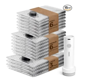 Customized Vacuum Seal Compression Bags for Clothes Bedding with Wireless Pump for Travel 15 Pack