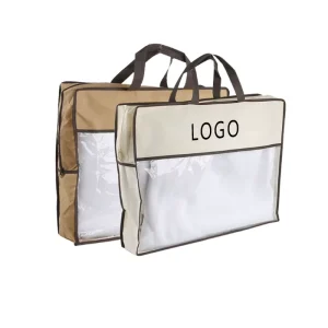Customized logo Non woven Packaging Bags with PVC Window Zipper for Home Storage Clothing