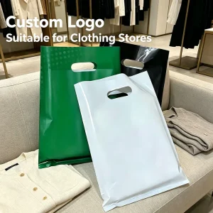 Die Cut Handle Poly Bags Customizable PE Shopping Bags for High End Fashion Apparel Packaging