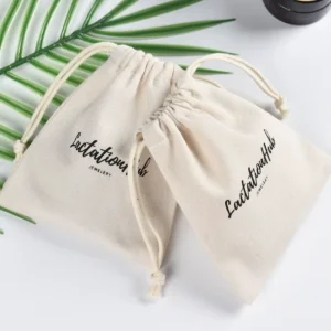 Double String Cotton Drawstring Bag Cotton Fabric Custom Logo Drawstring Pouch Packaging Bags