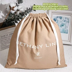 Drawstring Cotton Underwear Handbag Packaging Bag Custom Logo Printed Cotton Linen Shoe Gift Drawstring Dust Pouches