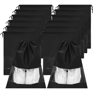 Drawstring Dust Proof Shoes Bag Custom Luxury Black Non Woven Shoe Packaging Dust Bag for Handbags